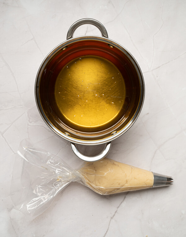 Transferring the dough to a piping bag
