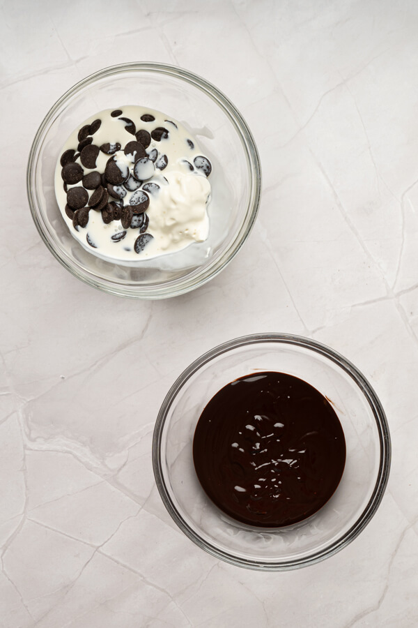 Taking the chocolate chips and heavy cream into the microwave