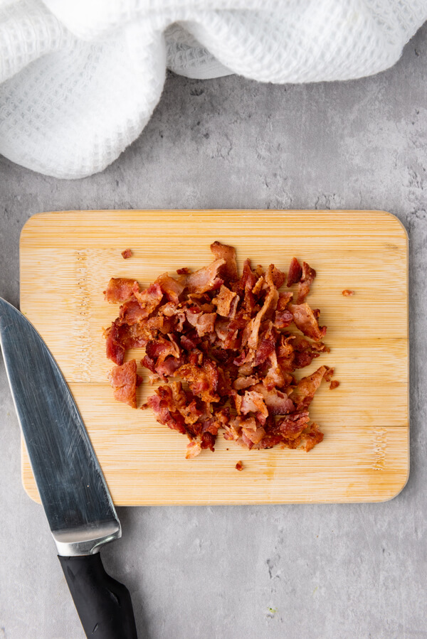 Chopped bacon on a chopping board