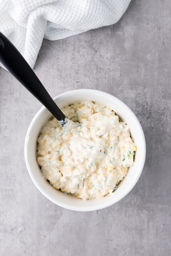 Stirring the corn dip