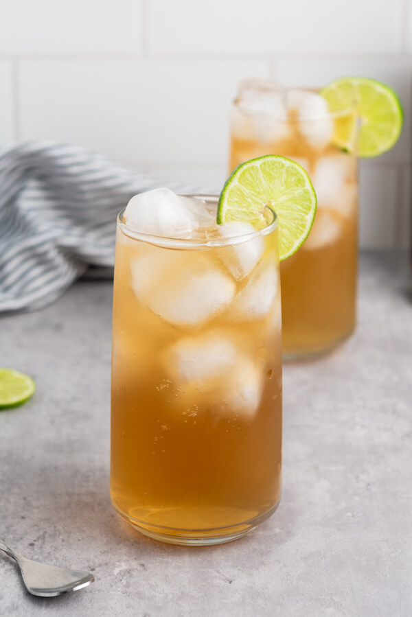 Serving Dark and Stormy with a lime wheel