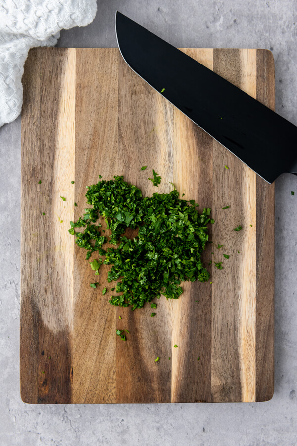 Chopping cilantro