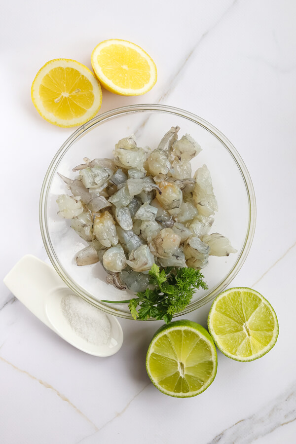 Chopping the shrimp