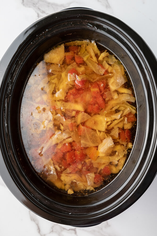Taco soup after cooking on a crock pot for 7 hours on low