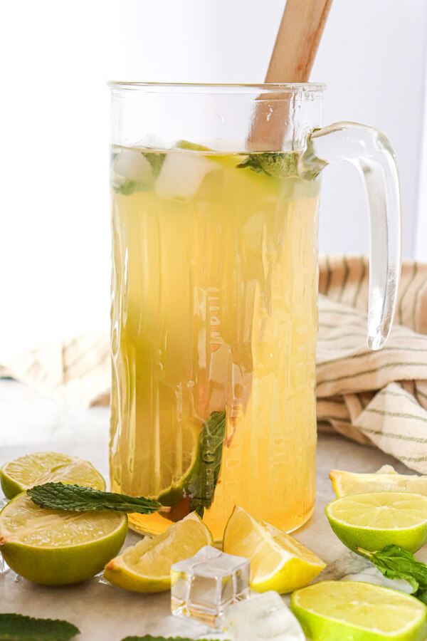 Adding ice and sparkling water