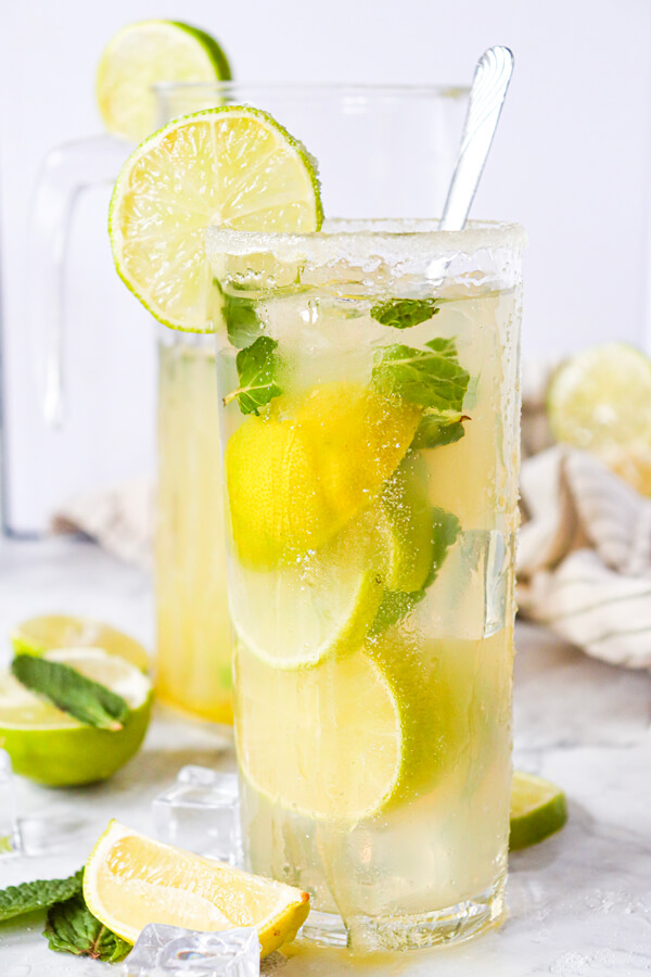 Mojito Mocktail on a glass decorated with a lime