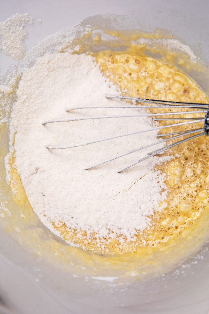 Mixing in the flour
