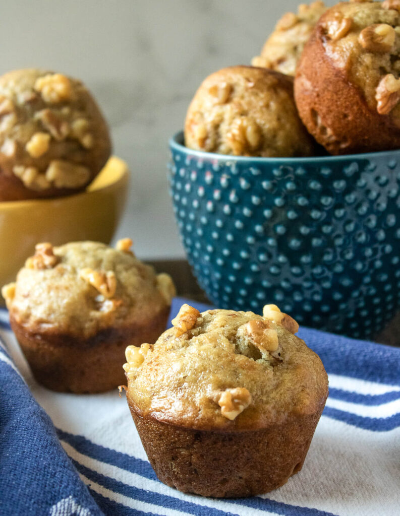 Serving banana nut muffins after cooling for 10 minutes