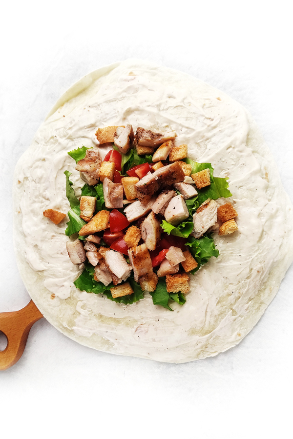 Adding diced grilled chicken and a few croutons