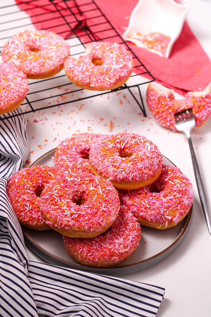 Serving donuts on a white dish