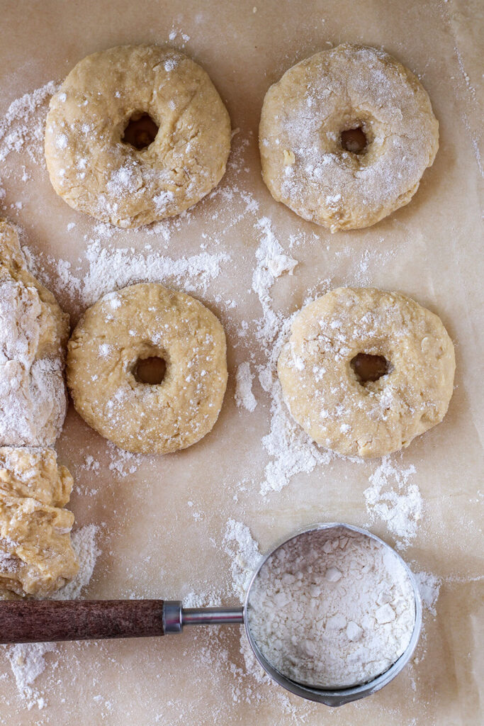 Cutting out the center of the donuts