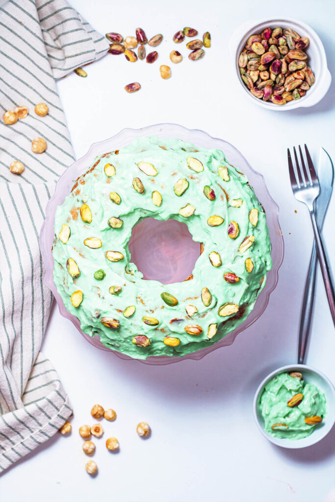 Sprinkling pistachios before serving