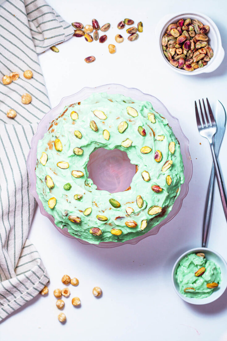 Sprinkling pistachios before serving