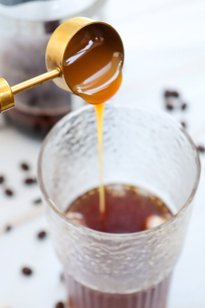 Stirring in the caramel sauce