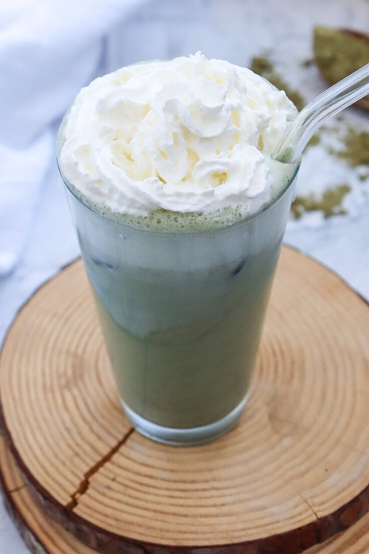 Serving the Green Tea Frappuccino with a dollop of whipped coconut cream