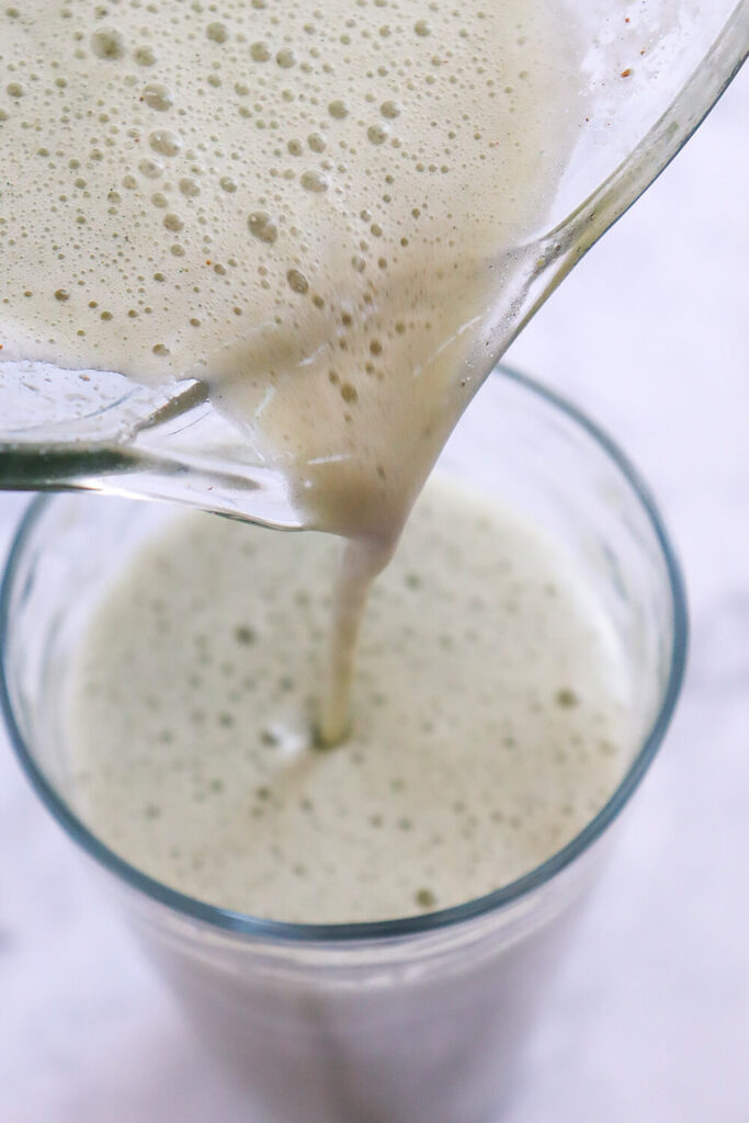 Pouring the Green Tea Frappuccino into a glass
