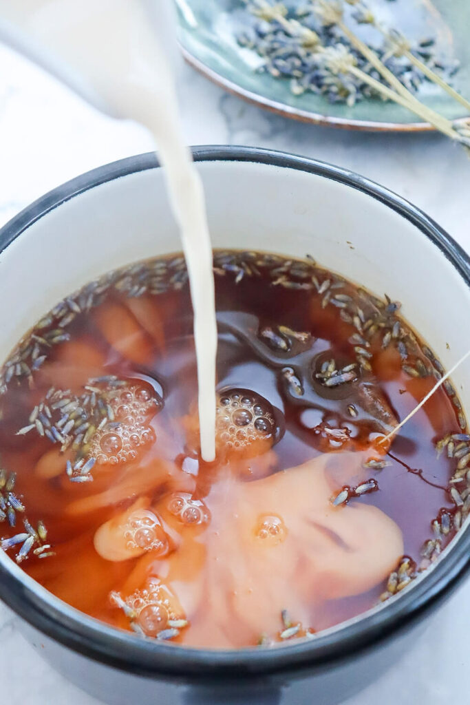 Adding the almond milk