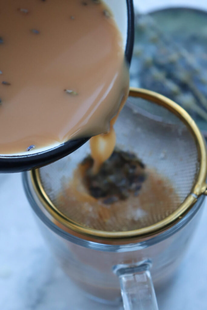 Straining the lavender