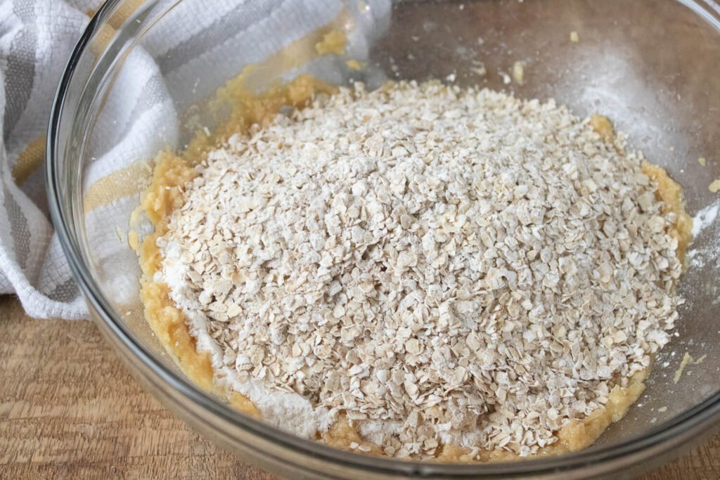 Mixing the dry ingredients into the wet ingredients 