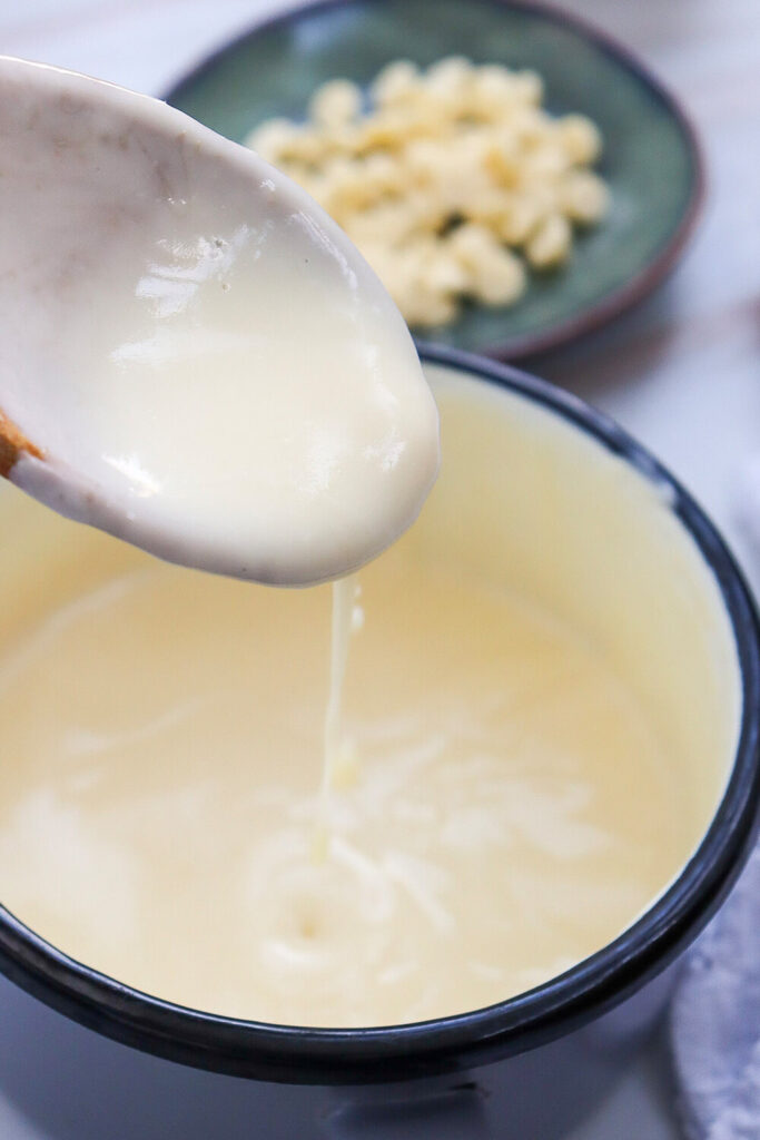 Letting the White Chocolate Syrup cool and thicken