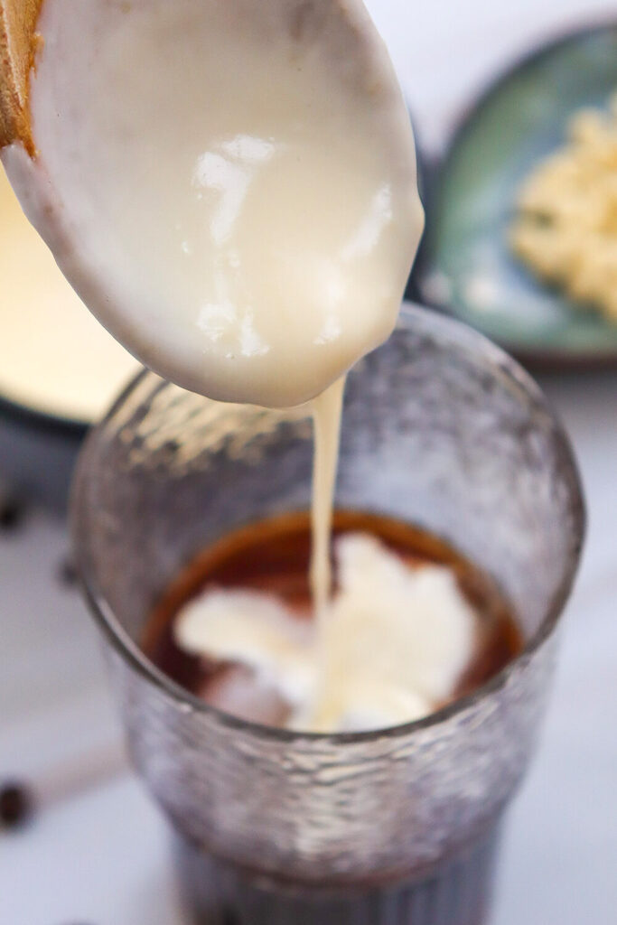 Adding the white chocolate syrup